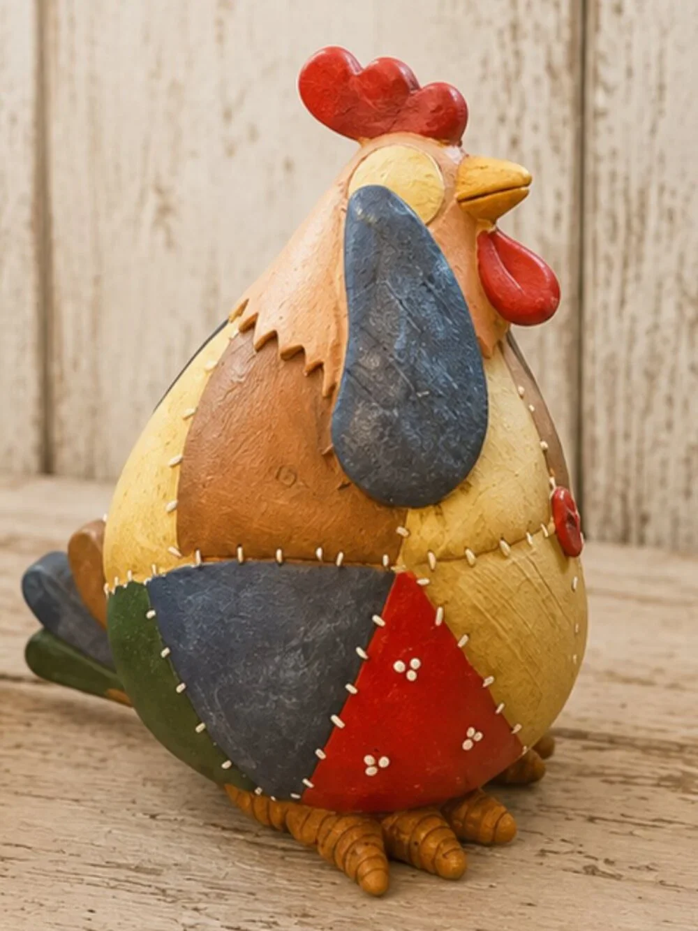 Set of 2 Vintage Roseluo Style Patchwork Primitive Rooster Collectible Figurines